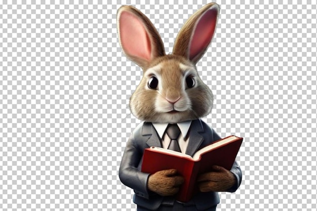 PSD conejos con corbata y corbata sosteniendo un libro en 3d