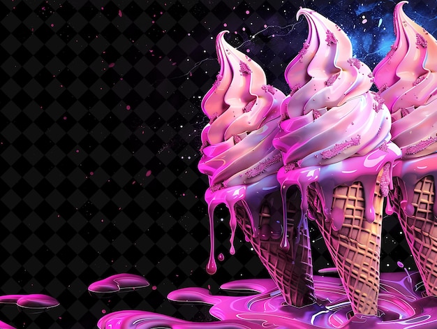 PSD cones de gelado estão em cones de sorvete com glasura rosa e brilho roxo