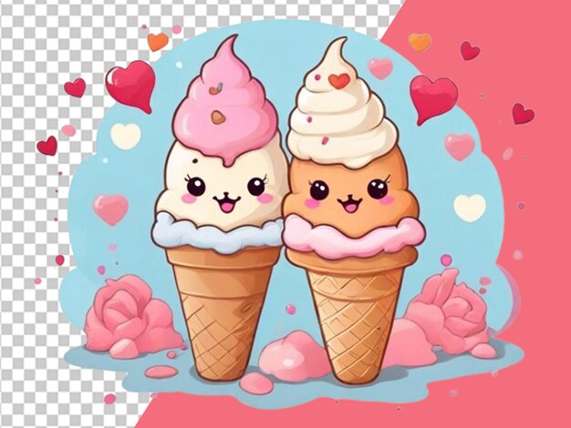 PSD cones de gelado kawaii bonitos conceito de dia dos namorados