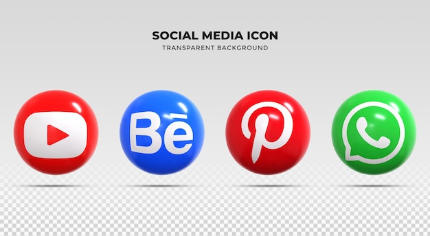 Ícones de mídia social 3D render embalam coleção de logotipo de mídia social