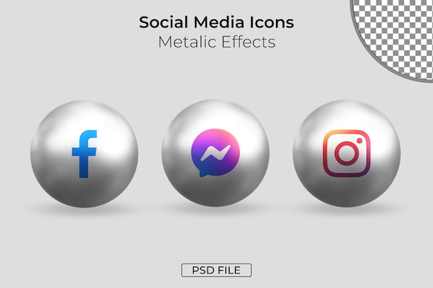 Ícones de mídia social de efeitos metálicos 3d