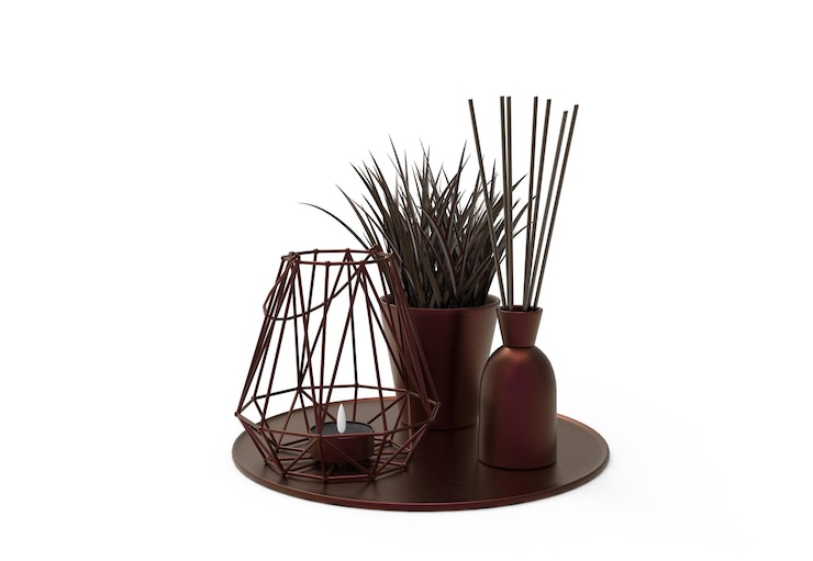 PSD cônes et décors de maison de plantes sur fond blanc ensemble de décor de maison de couleur métal format psd 3d