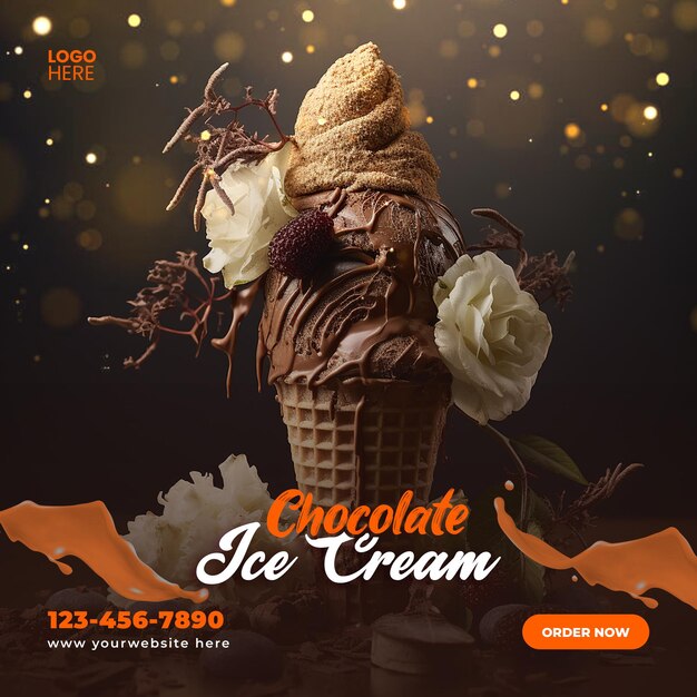 PSD cones de helado de chocolate redes sociales plantilla de diseño de publicaciones de instagram