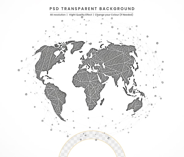 PSD conexão de rede global mapa mundial conceito de composição de pontos e linhas de negócios globais