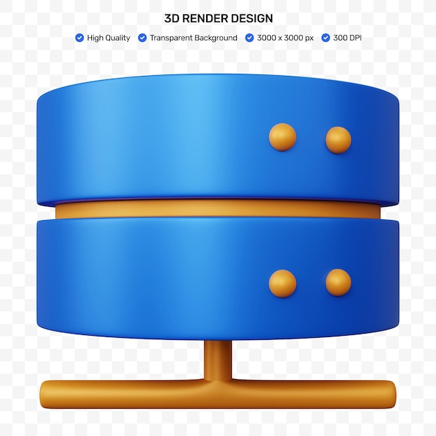 Conexión de base de datos azul de ilustración de representación 3d aislada