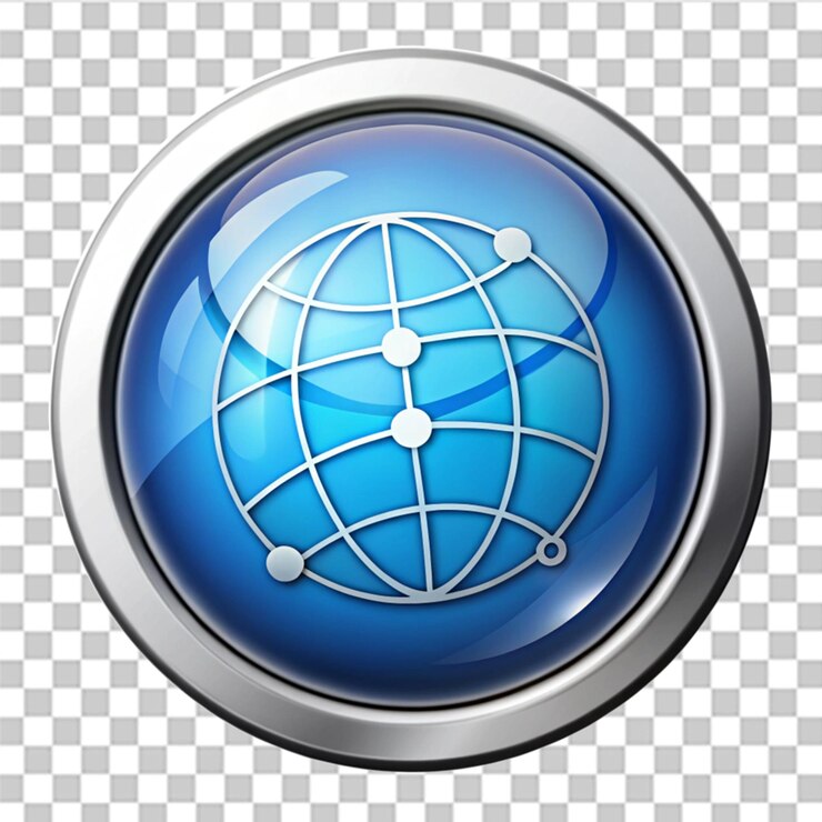 PSD conexión a internet botón de comunicación web global globalización del planeta aislado en un fondo transparente