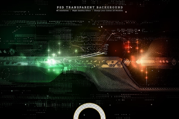 PSD conexión de puntos y líneas y textura de la placa de circuitos en fondo transparente