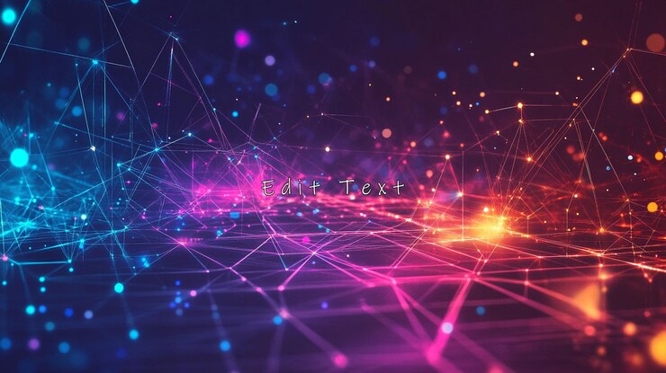 PSD conexión de red abstracta flujo de datos digitales líneas y partículas coloridas