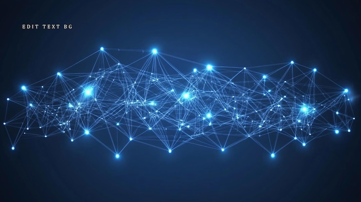 PSD conexión de red digital abstracta nodos y líneas brillantes que forman una estructura compleja