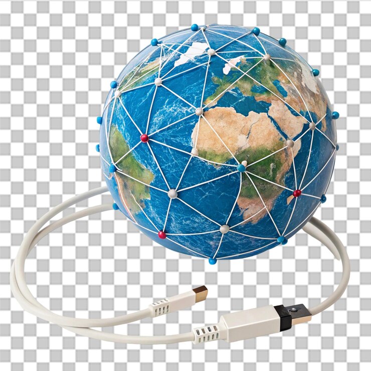 PSD conexión de red global con globo y nodos aislados en un fondo transparente