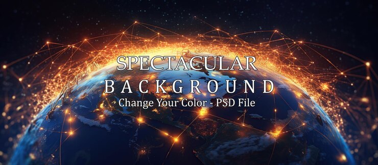 PSD conexión de red global con luces brillantes sobre el planeta tierra