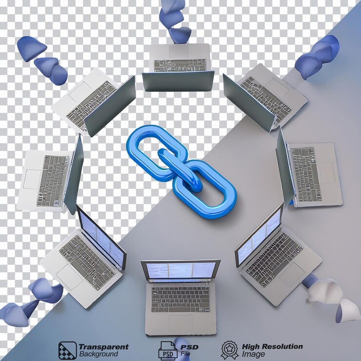 PSD conexión web compartida por varias redes de computadoras aislada en un fondo transparente