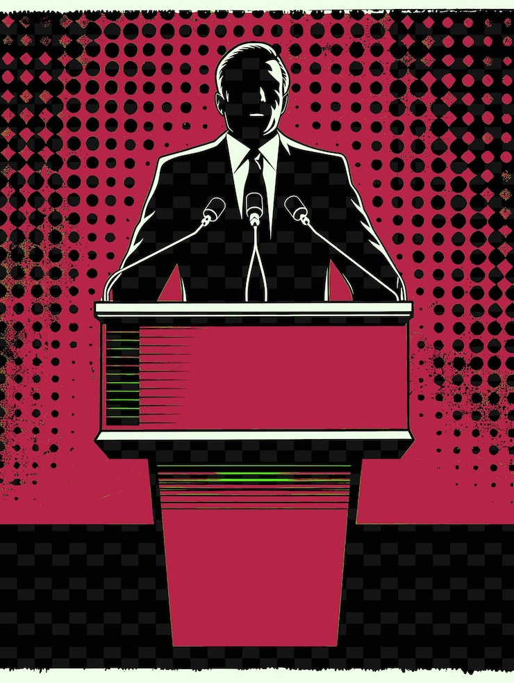 PSD conférence de presse d'un candidat à la présidence discutant de la campagne électorale de bitc flat illustration