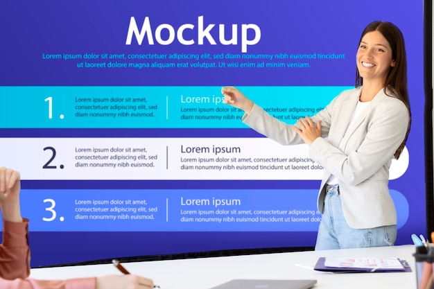 Conferenza in ufficio con persone e mock-up dello schermo