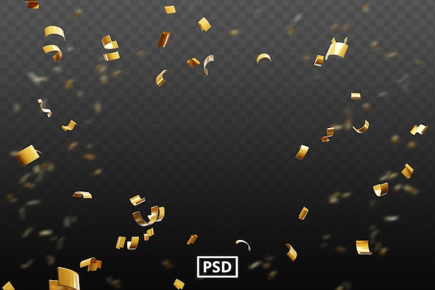 Confete de celebração de ouro realista em fundo transparente ou confete de celebração de ouro