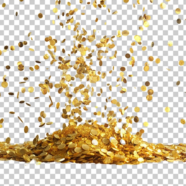 Confeti de brillo dorado aislado sobre un fondo transparente