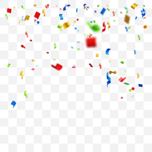 Confeti de colores sobre fondo transparente