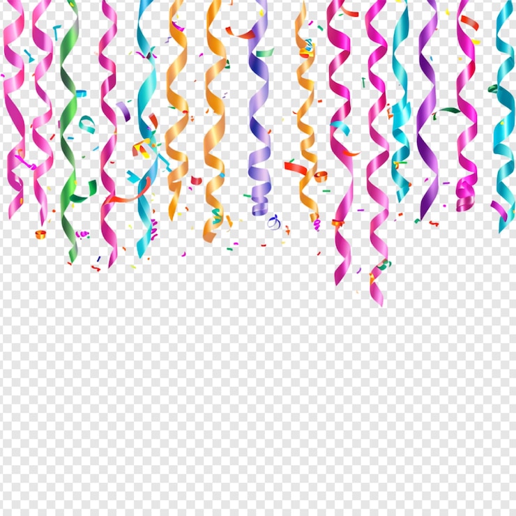 PSD confeti colorido com fita de cetim isolado em um fundo transparente por ia generativa