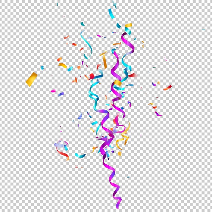 PSD confeti colorido e fitas caindo em um fundo transparente psd premium