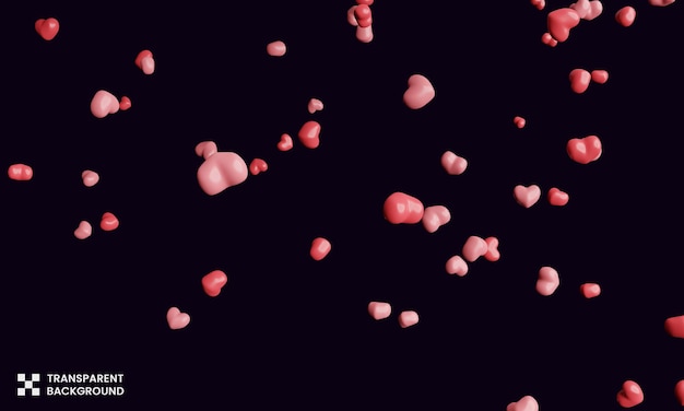 PSD confeti de corazones en render 3d