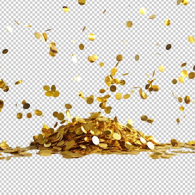 Confeti dorado fallando sobre un fondo transparente