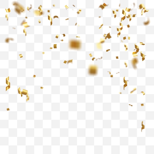 Confeti dorado sobre fondo transparente