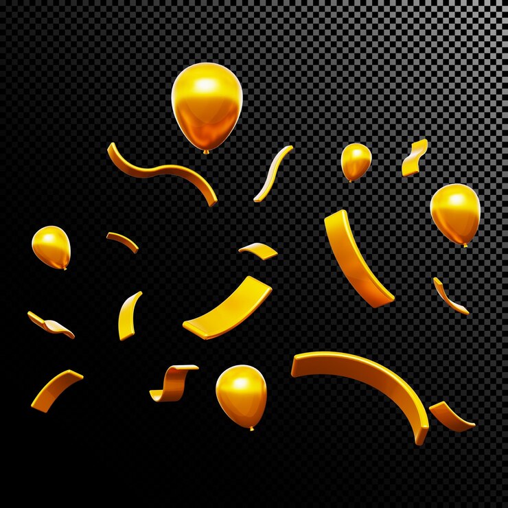 Confeti dourado 3D flutuante com caminho transparente com recorte