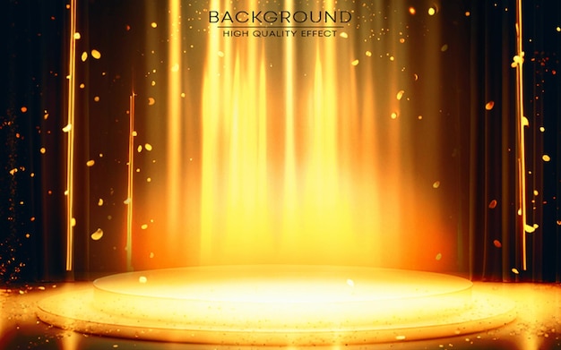 PSD confeti dourado chove no palco com um feixe de luz no meio de uma sala vazia em apresentações noturnas