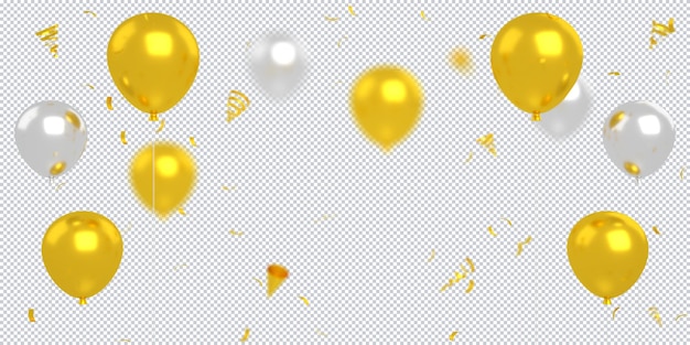 Confettis De Ballons Dorés Et Blancs 3d Flottant Isolés Pour La Maquette De Fond De Joyeux Anniversaire