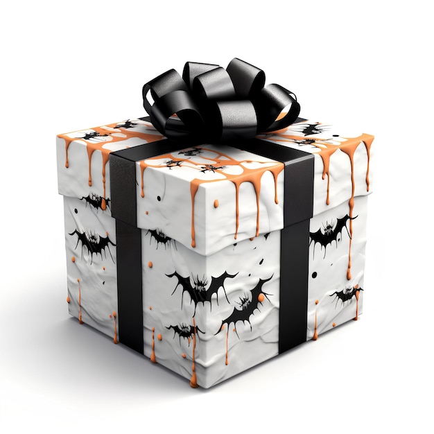 Confezione regalo bianca di Halloween con nastri neri immagine generata ai