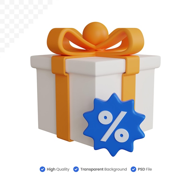 Confezione regalo di rendering 3d con icona percentuale isolata