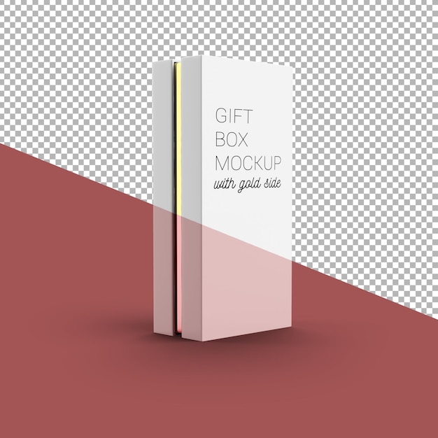 Confezione regalo in piedi con mockup laterale dorato