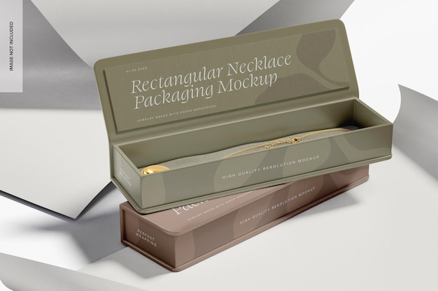 Confezione rettangolare per collana Mockup, impilata