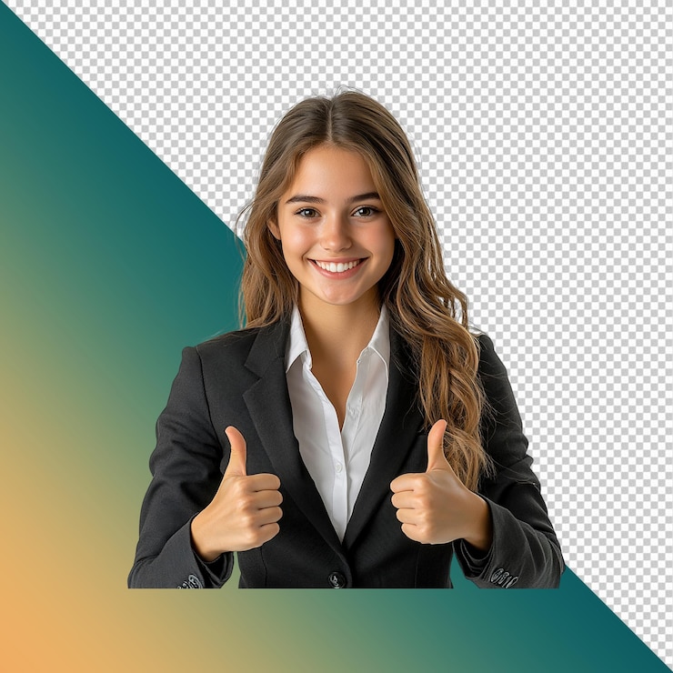 PSD confident young businesswoman giving thumbs up