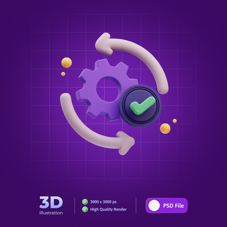 Configuração de engrenagem ilustração 3d de controle de qualidade