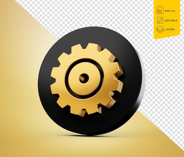 PSD configuração de ícone de engrenagem dourada ou roda dentada ícone dourado e preto em fundo dourado ilustração 3d