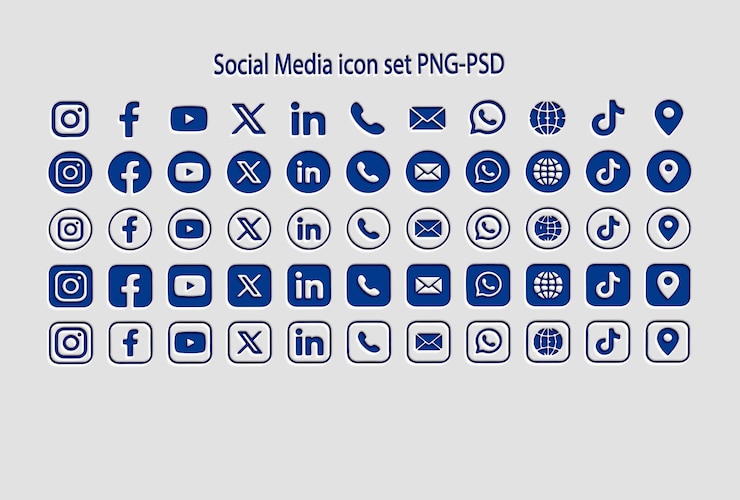 PSD configuração de ícones de mídia social em formato png e psd