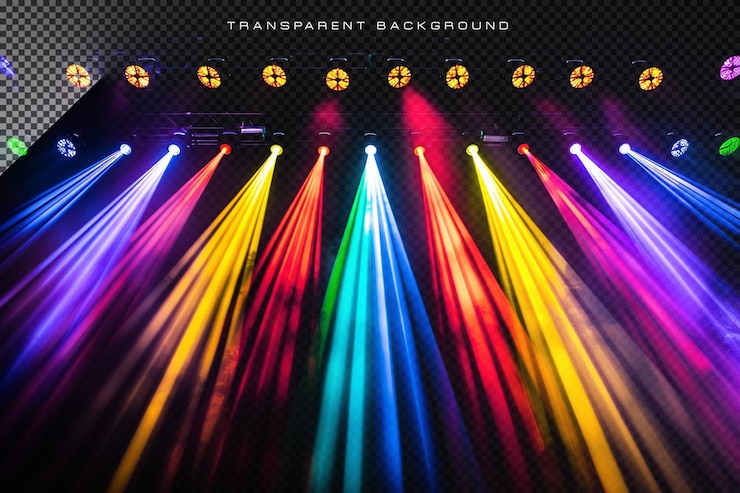 Configuração de iluminação de palco de néon colorido em sobreposição transparente