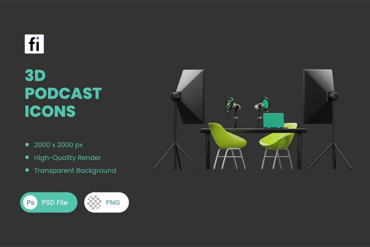 PSD configuração do estúdio de ilustração de podcast 3d