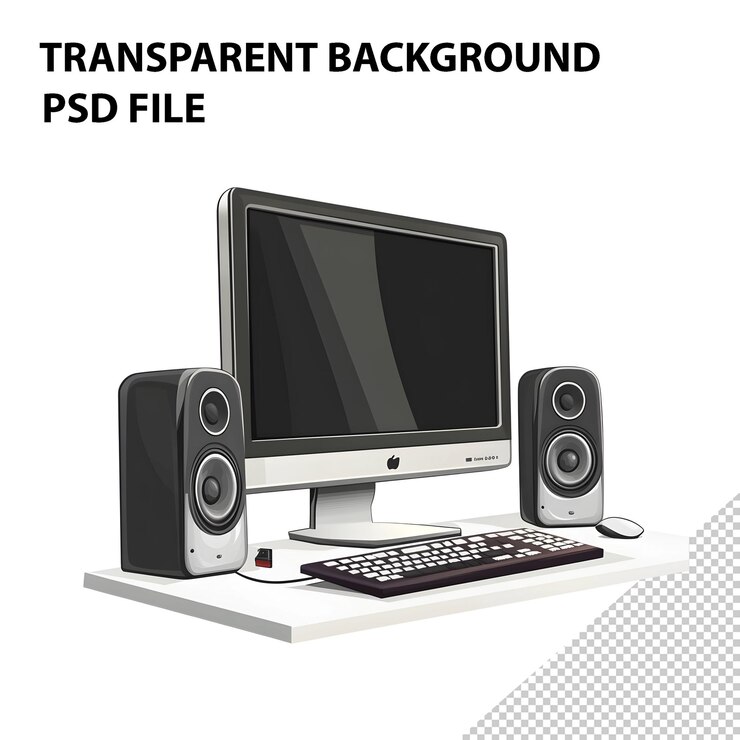 PSD configuración de la computadora con altavoces