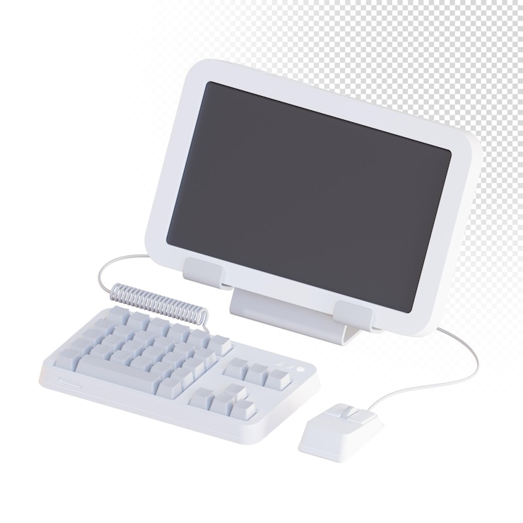 PSD configuración de computadora blanca en 3d con teclado y ratón de visualización