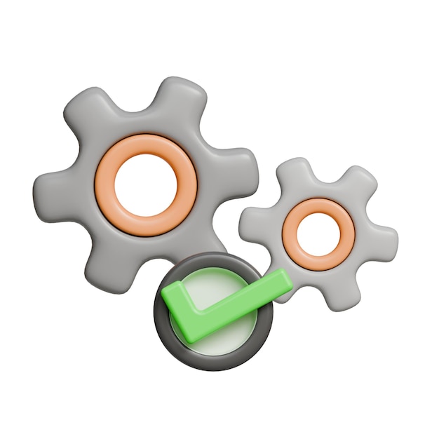 Configuración y configuración de engranajes con un icono de marca de comprobación