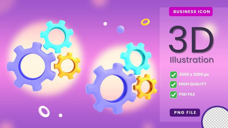 PSD configuración de idea de engranaje 3d ilustración de procesamiento aislado psd premium