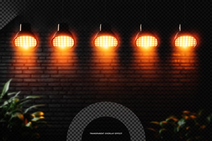 PSD configuración de la luz aislada en fondo negro en efecto de superposición transparente