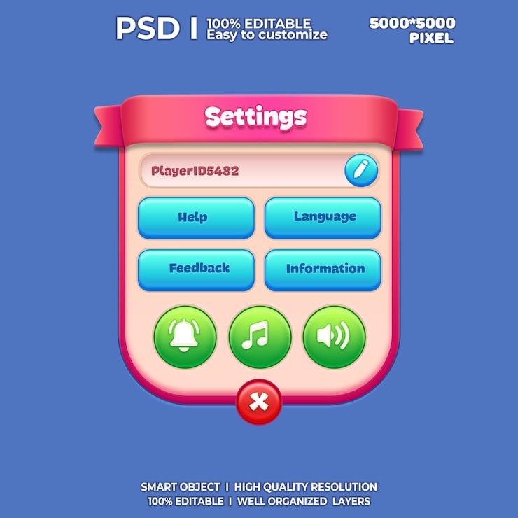 PSD configuración de la pantalla de la interfaz de usuario del juego 2d ui interfaz de usuario de juego casual ui ui kit ui art juego de dibujos animados ui cool ui