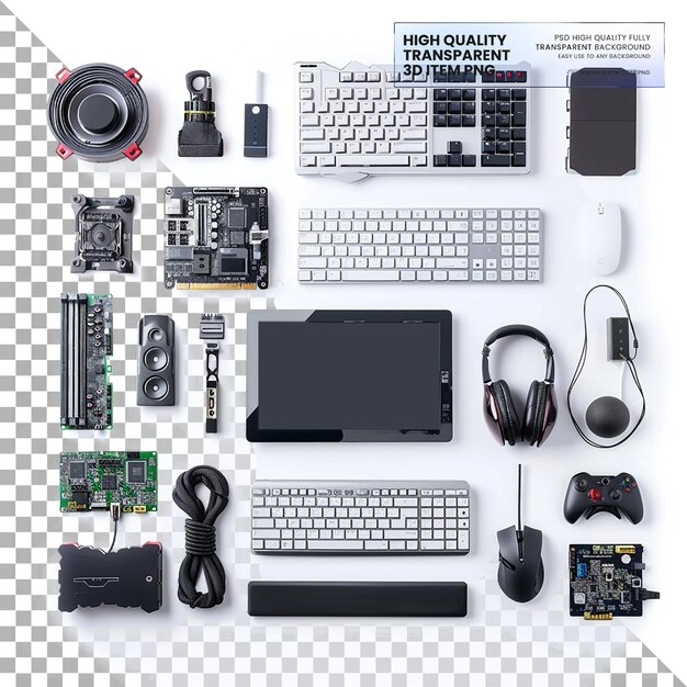 Configuración de la PC con hardware y periféricos de la computadora en un fondo transparente