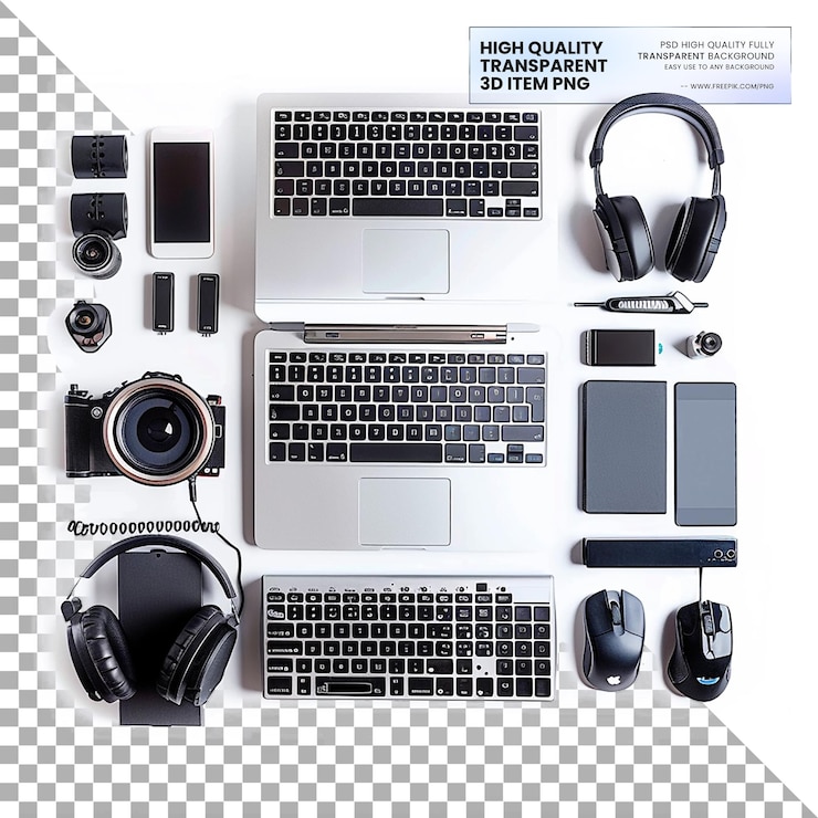 PSD configuración de la pc con hardware y periféricos de la computadora en un fondo transparente