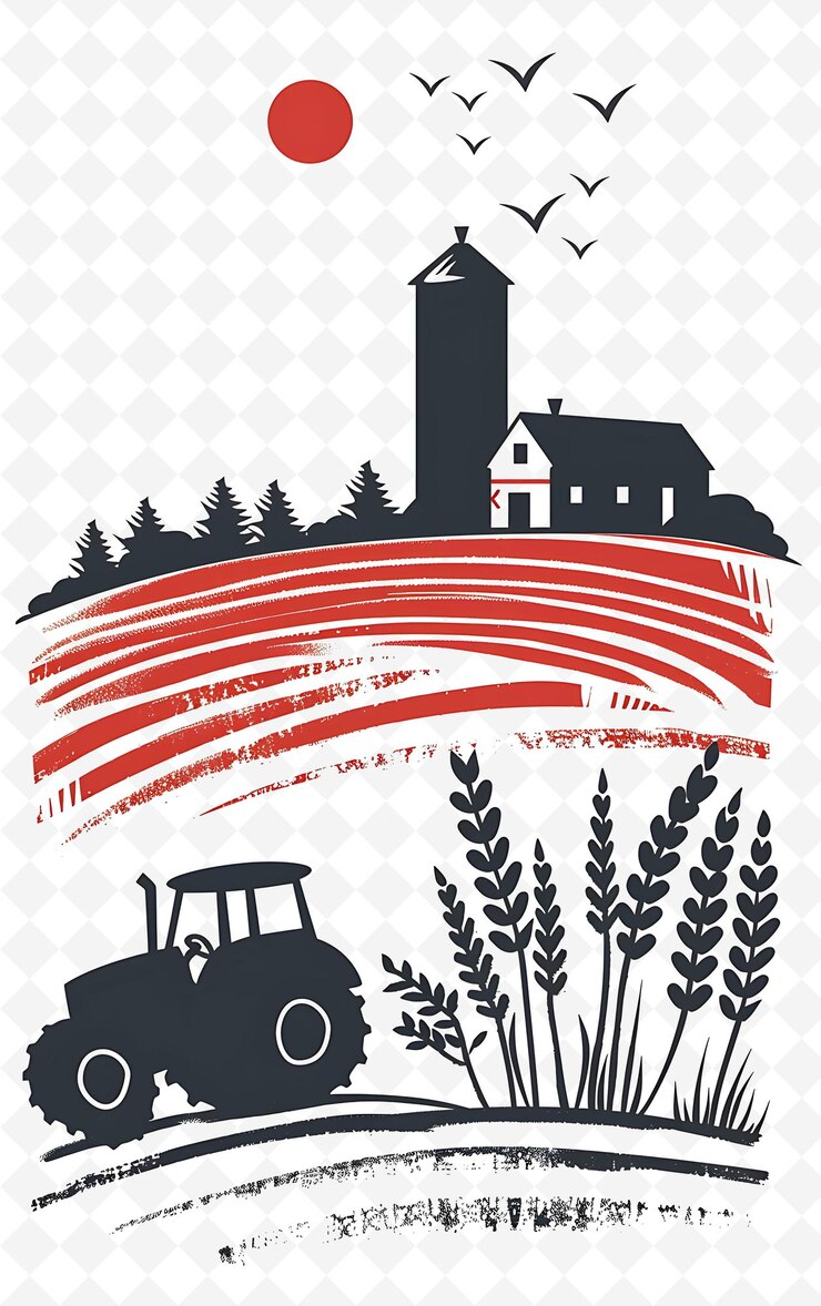 PSD configuración con un pequeño pueblo rally rural farm inspirado decorati diseño de cartel de ilustración plana