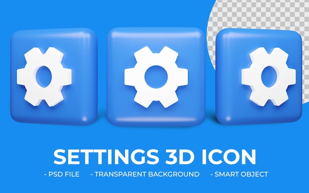 PSD configurações ou renderização 3d do ícone de engrenagem isolada