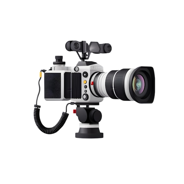 Configuration d'une caméra vidéo numérique professionnelle isolée sur fond blanc